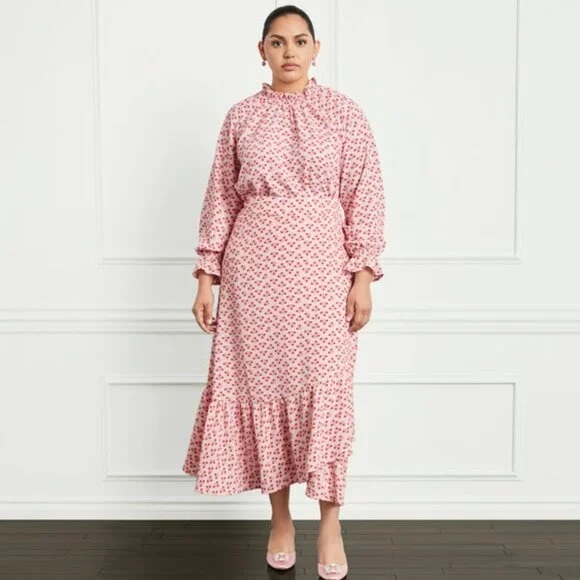 Hill House Home Pink Posy 2pc Set: Millie Top + Mirabel Wrap Skirt Floral Ruffle - Picture 7 of 12